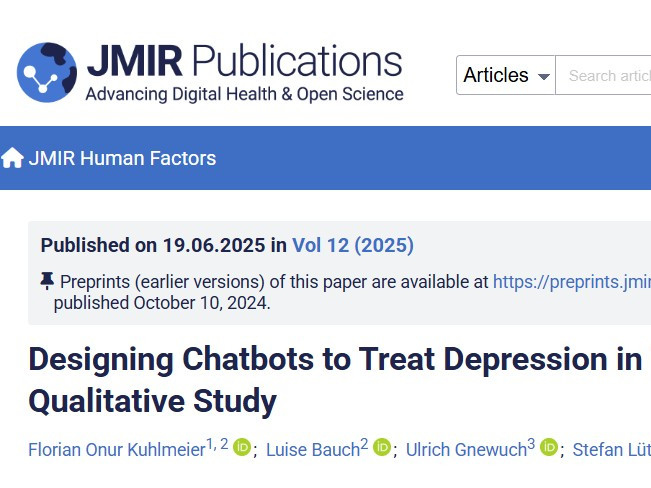 New Publication in JMIR Human Factors: Designing Chatbots to Treat Depression in Youth: Qualitative Study